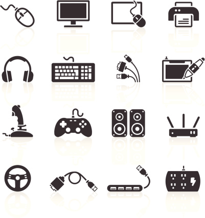 Computer Peripherals Icons. Layered & grouped for ease of use. Includes EPS 8, EPS 10 and high resolution JPEG & PNG files.