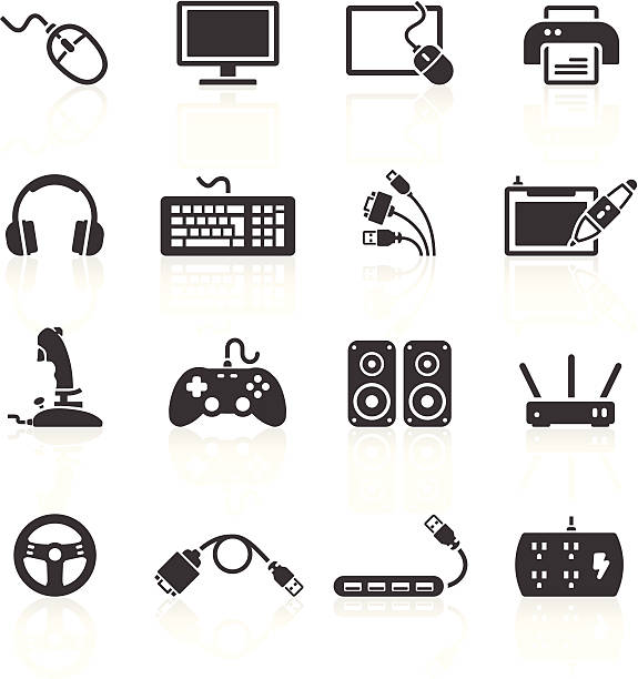 Computer Peripherals Icons Computer Peripherals Icons. Layered & grouped for ease of use. Includes EPS 8, EPS 10 and high resolution JPEG & PNG files. silhouette of the wifi icon stock illustrations