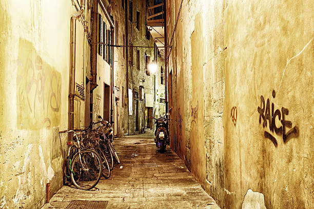 istock Empty city alley at night 469182081