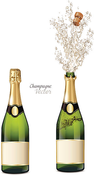 vektor geschlossen und explosion flaschen champagner - champagner stock-grafiken, -clipart, -cartoons und -symbole