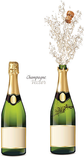 вектор закрыт и взрыва бутылки шампанского - champagne pink bottle isolated stock illustrations