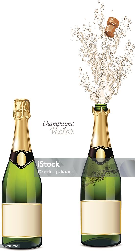 Vector closed and explosion bottles of champagne Champagne stock vector