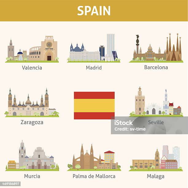 Espanha Símbolos De Cidades - Arte vetorial de stock e mais imagens de Espanha - Espanha, Málaga, Múrcia