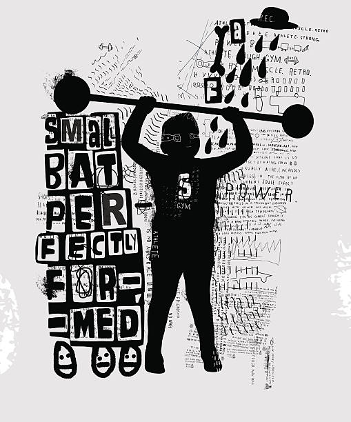 Athlete Picture of a little boy who is engaged in weightlifting Barbell stock illustrations