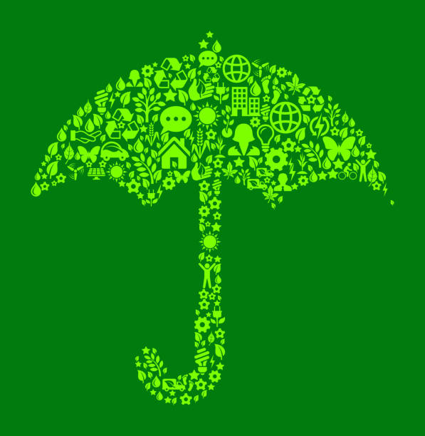 ilustrações de stock, clip art, desenhos animados e ícones de guarda-chuva sobre a conservação do ambiente e a natureza verde ícone padrão - protection umbrella people stick figure