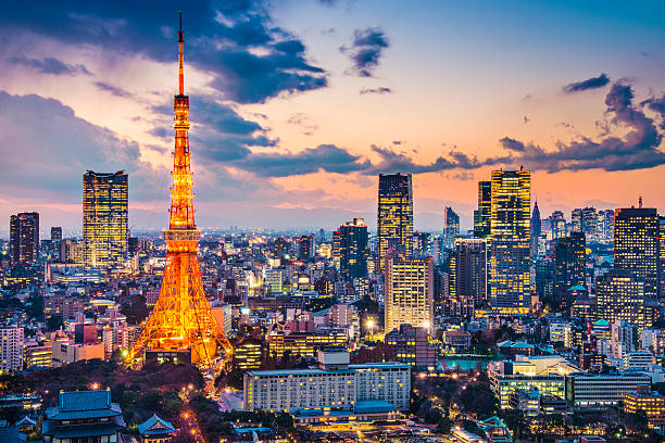 ville de tokyo - tokyo prefecture tokyo tower night skyline photos et images de collection