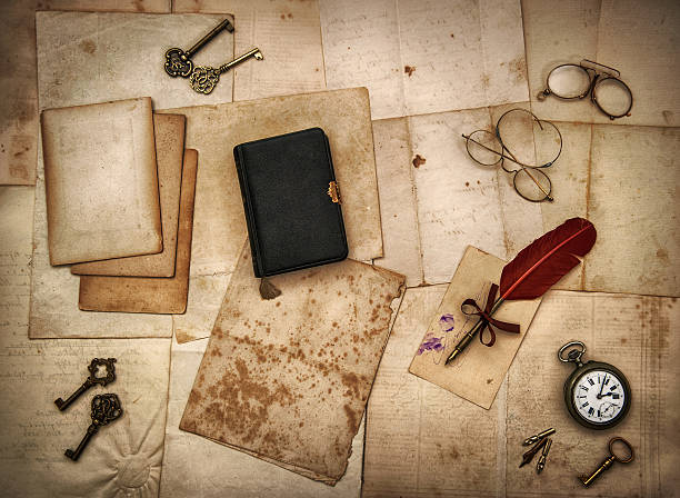 istock vintage accessories, bible book, old letters 469187875