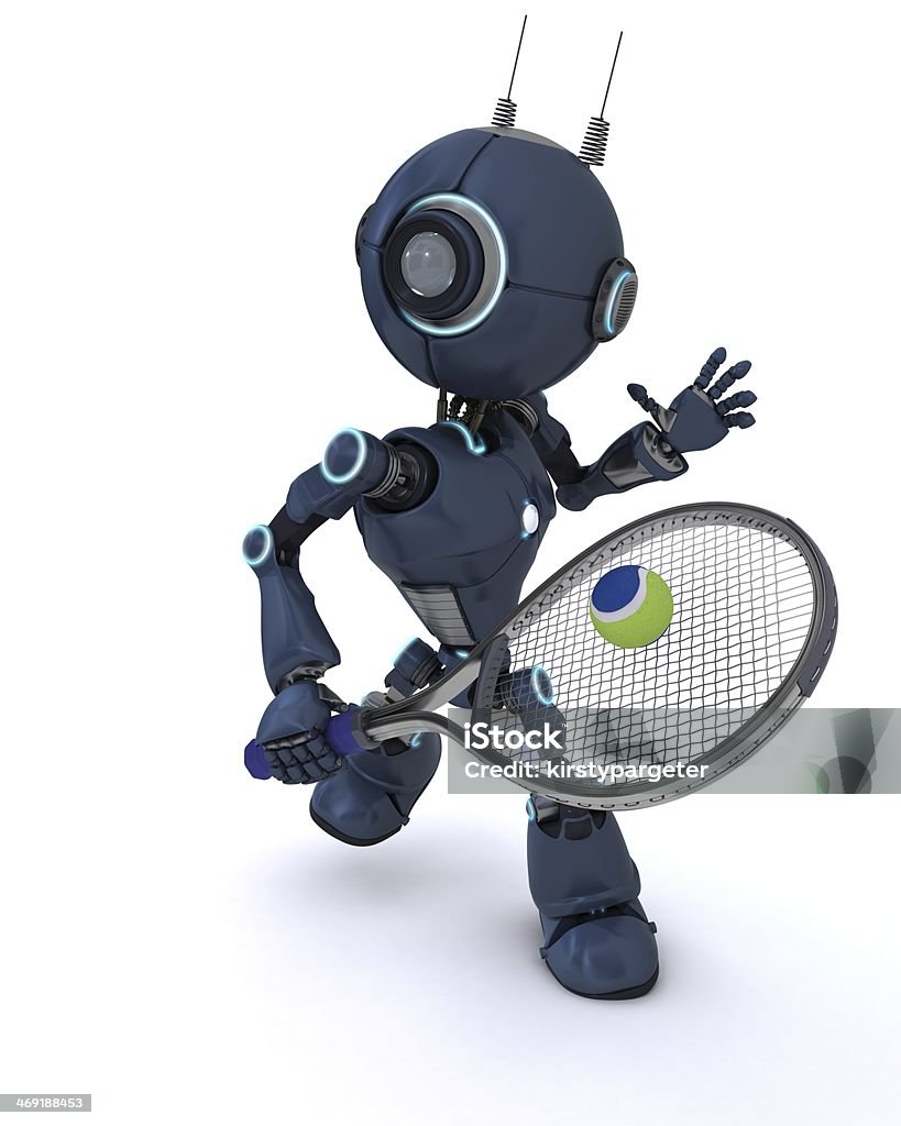 Android jogar tênis - Foto de stock de Robô royalty-free
