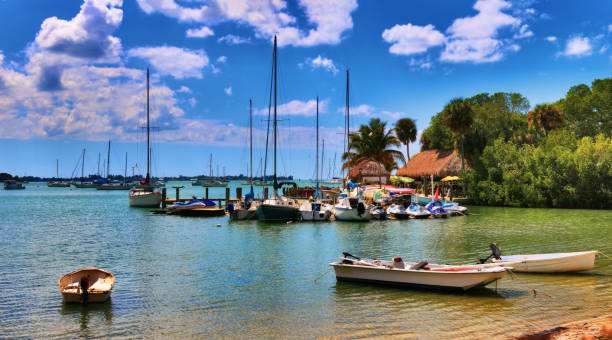 Ultra Wide- Boats at the Marina on the Bay in Sarasota, Florida. 