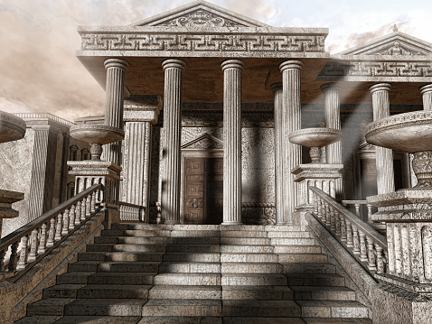 Ancient Greek temple with stairs and columns. Rendered from 3D resources. 