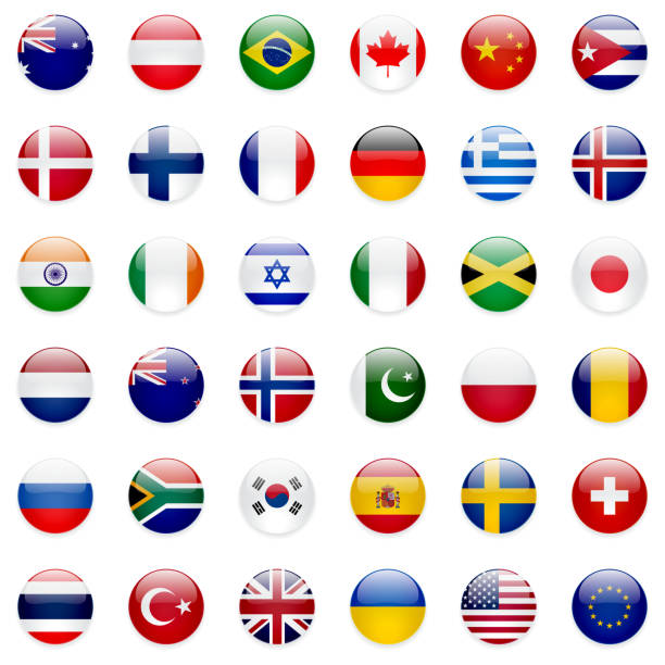 всемирный флаги икона set - denmark france stock illustrations