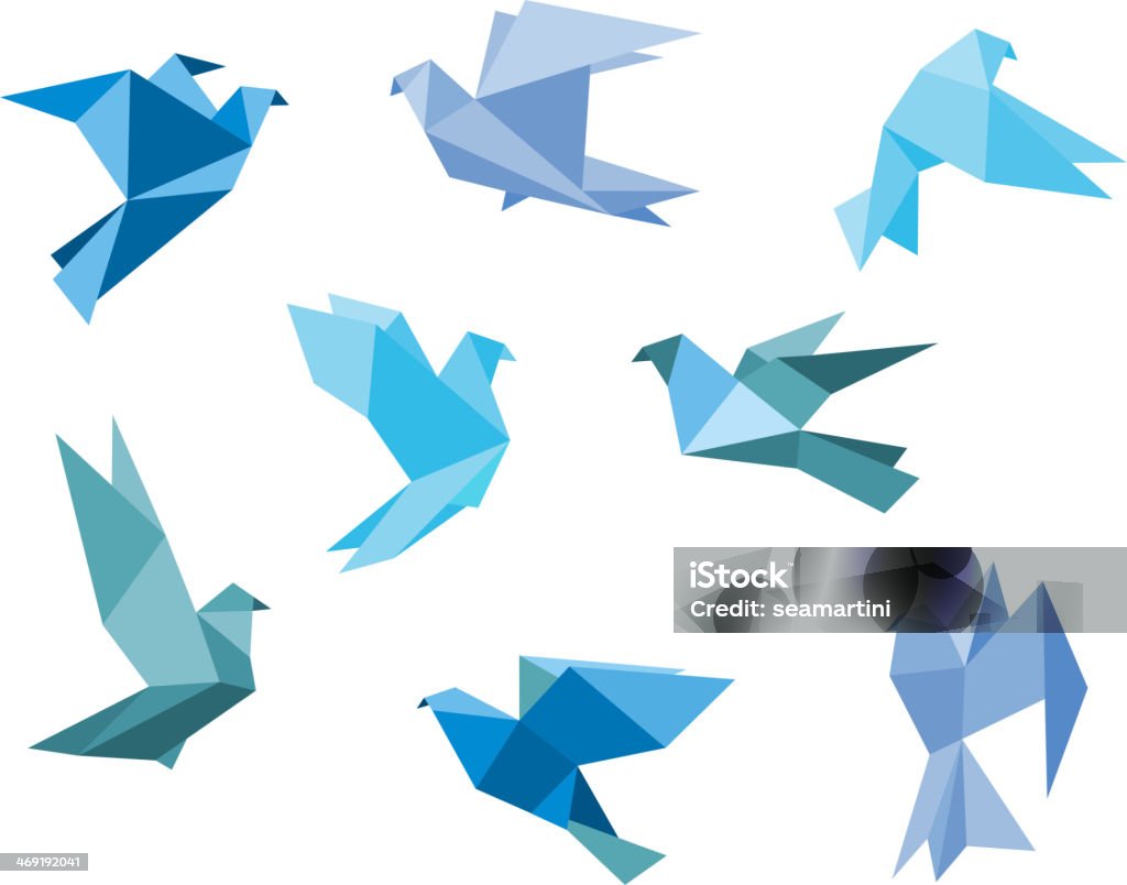 Paper pigeons and doves Paper pigeons and doves set in origami style Bird stock vector