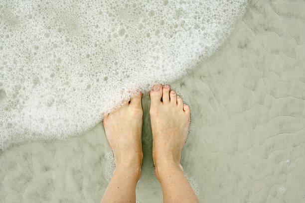 frau füße im meer am strand - human foot wading sea human toe stock-fotos und bilder