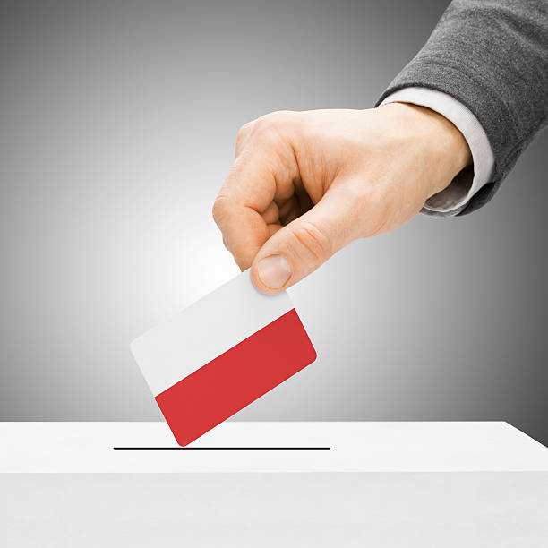 istock Male inserting flag into ballot box - Poland 469192620