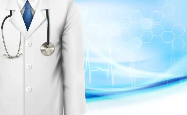 Vector illustration of Medical background with a doctor's lab white coat and stethoscop