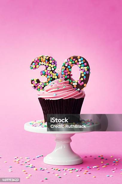 30th Birthday Cupcake Stock Photo - Download Image Now - 30th Birthday, Cake, Number 30