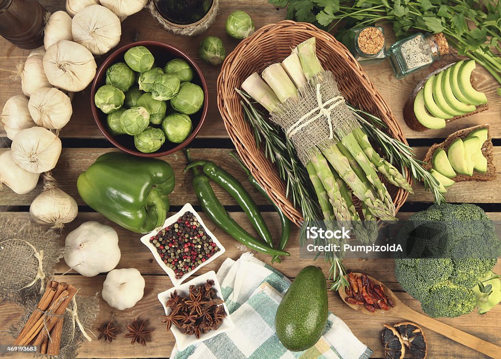 green vegetables green vegetables on wooden table Anise Stock Photo