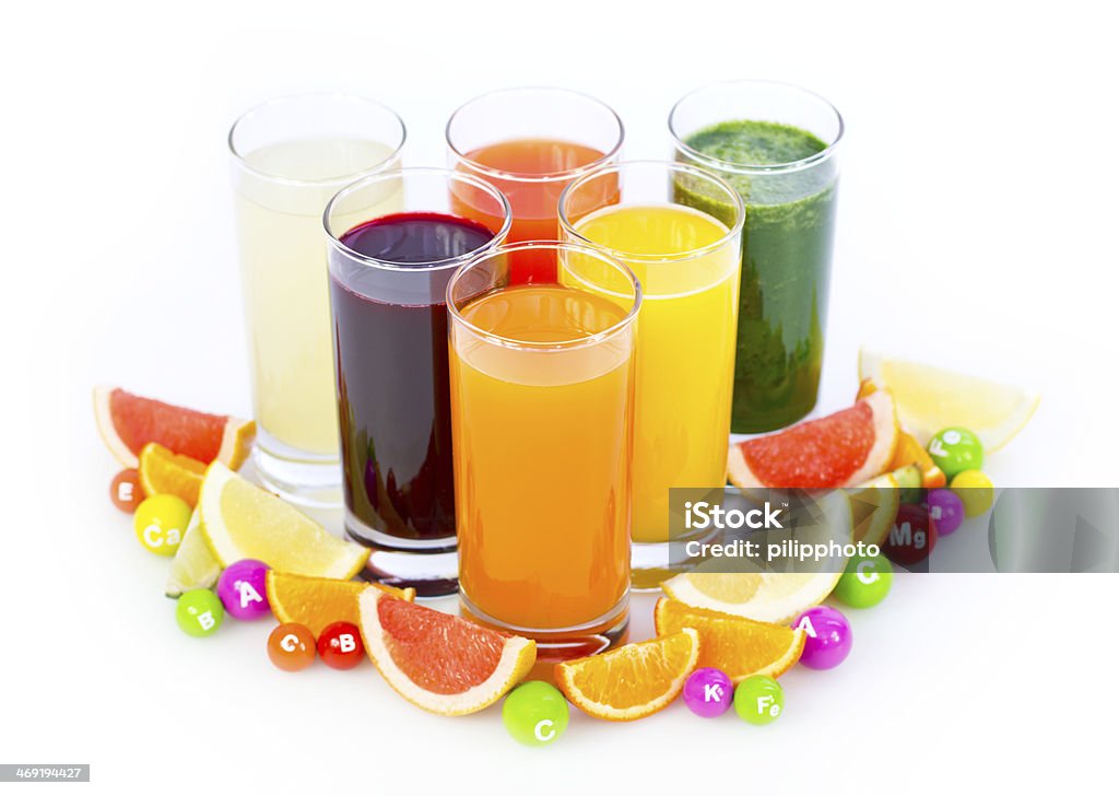 Свежие и полезные фруктовые и овощные соки - Стоковые фото Апельсин роялти-фри