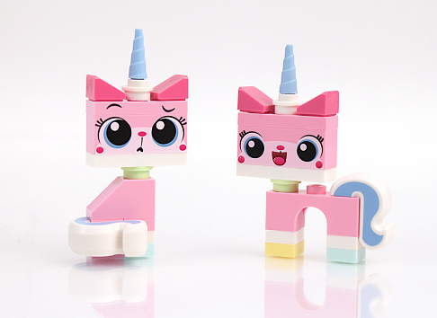 Colorado, USA - April 7, 2015: Studio shot of Lego Unikitty. Legos are a popular line of plastic construction toys manufactured by The Lego Group, a company based in Denmark.