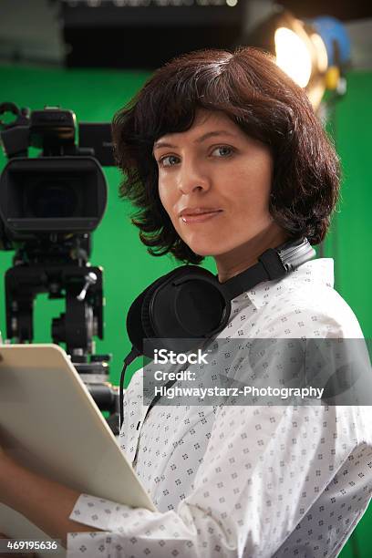 Portrait Of Floor Manager In Television Studio Stock Photo - Download Image Now - Producer, Television Industry, Television Set