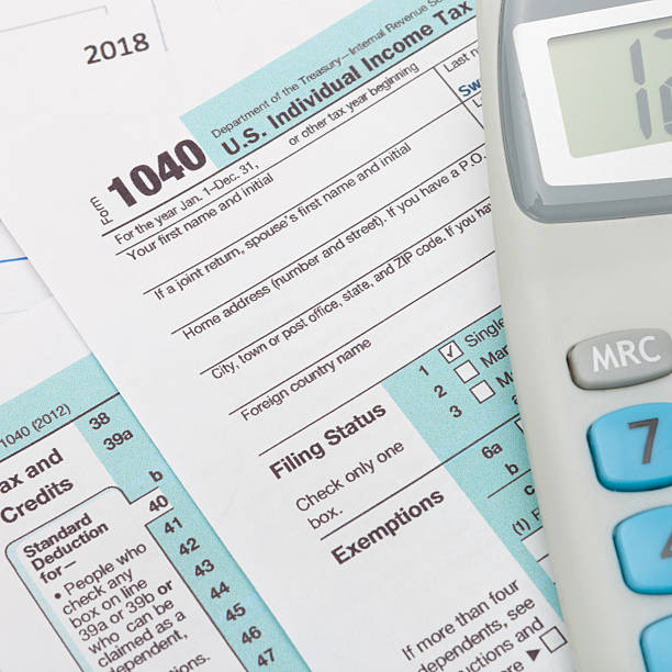 istock US 1040 Tax Form and calculator over it 469197542