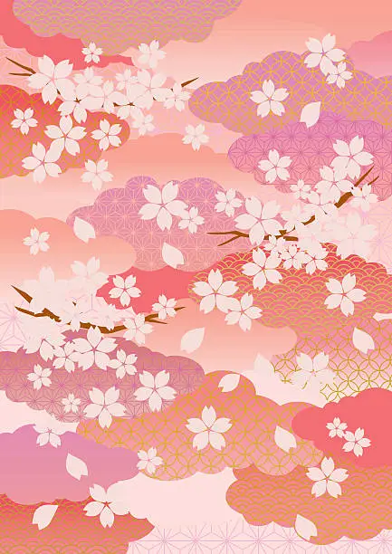 Vector illustration of Illustration of sakura, blooming cherry tree flowers