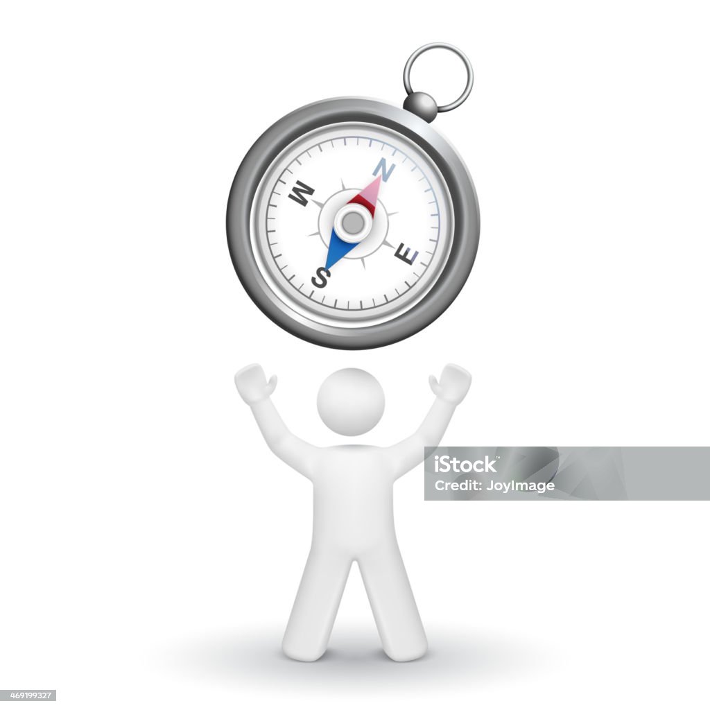 3d person looking upon a compass over his head 3d person looking upon a compass over his head isolated white background Adult stock vector