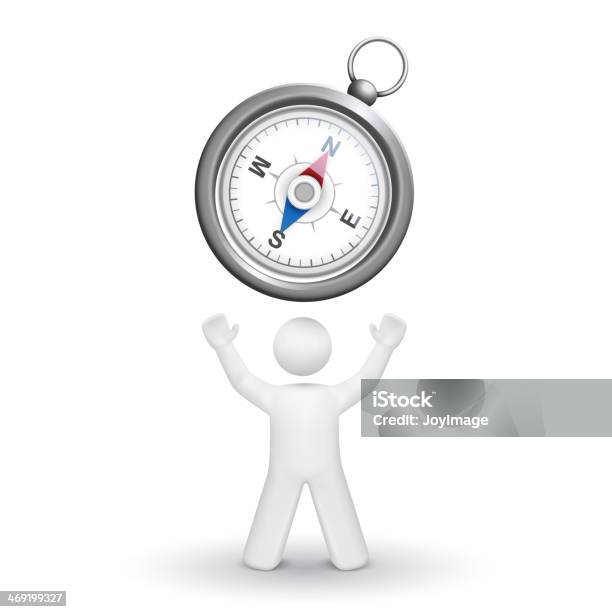 3d Person Looking Upon A Compass Over His Head Stock Illustration - Download Image Now - Adult, Aiming, Arrow Symbol