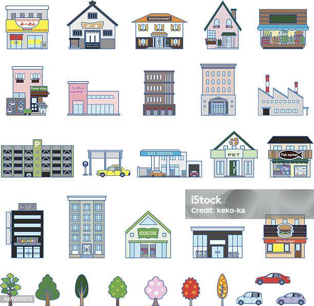 Illustrations Of Various Building Types Stock Illustration - Download Image Now - Store, Animal Hospital, Apartment