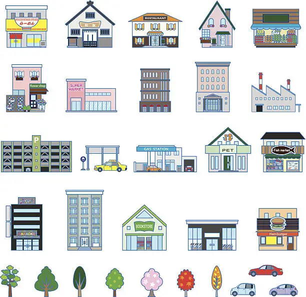 Vector illustration of Illustrations of various building types