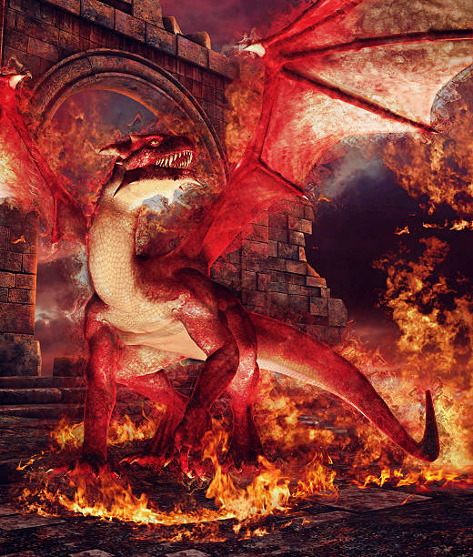 istock Red dragon in a ring of fire 469200120