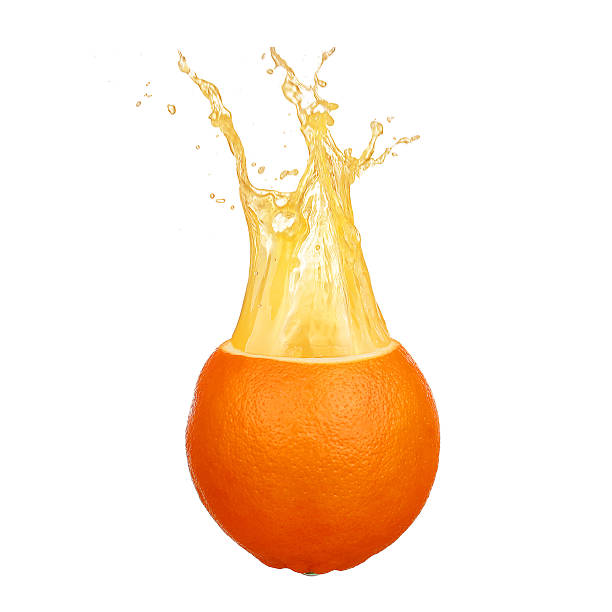 istock Orange juice splashing isolated on white 469201040