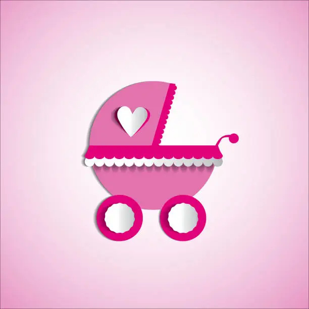 Vector illustration of Baby card - Its a girl theme - with baby carriage
