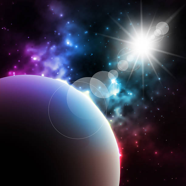 istock Photorealistic Galaxy background with planet and shining sun .  illustration 469206846