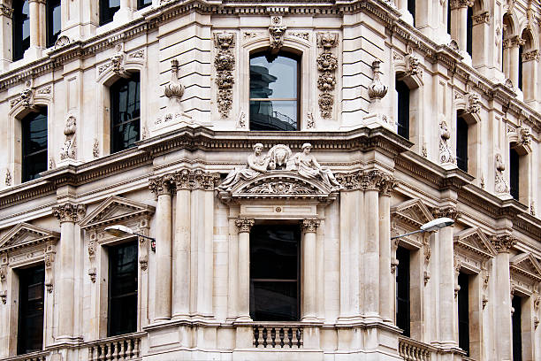 istock Neoclassical Old English Stonework Facade with Sculpture Pediments on London 469210782