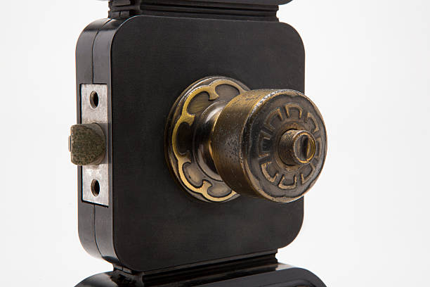istock Aluminium door knob on the black white background. 469211908