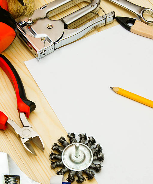 istock Paper for notes and set of working tools on wooden 469212248