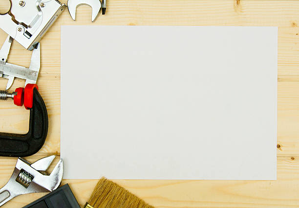 istock Paper for notes and set of working tools on wooden 469212258