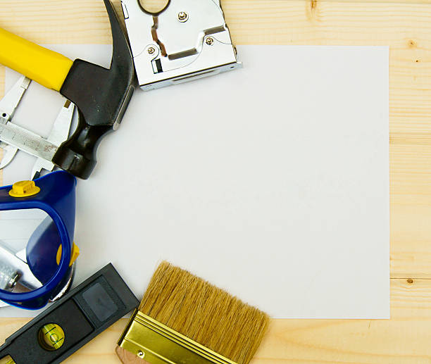 istock Paper for notes and set of working tools on wooden 469212260