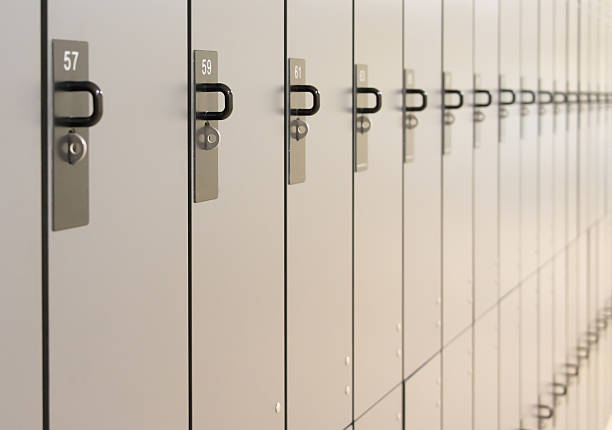 istock Line of unused lockers 469213538