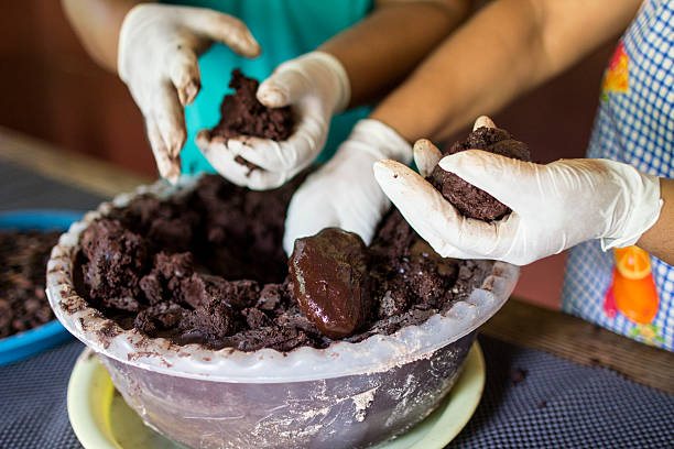 Mixing artisan Chocolate stock photo