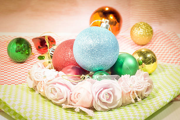 Colorful snow ball on the pink flower