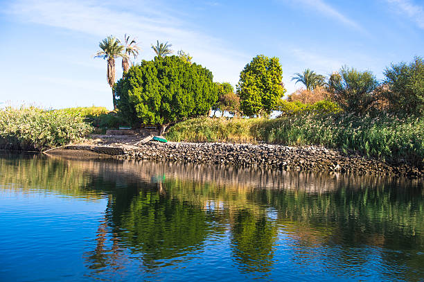 Beautiful nature of the coastline of the Nile river called First Cataract, Aswan, Egypt