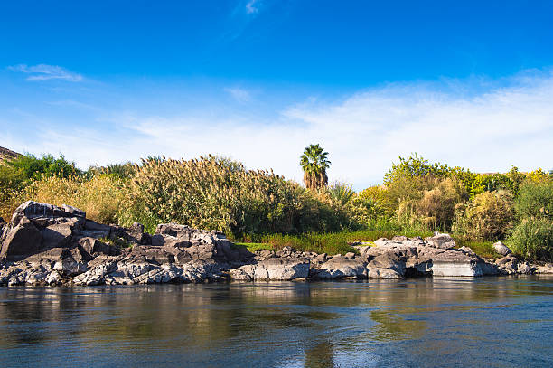Beautiful nature of the coastline of the Nile river called First Cataract, Aswan, Egypt