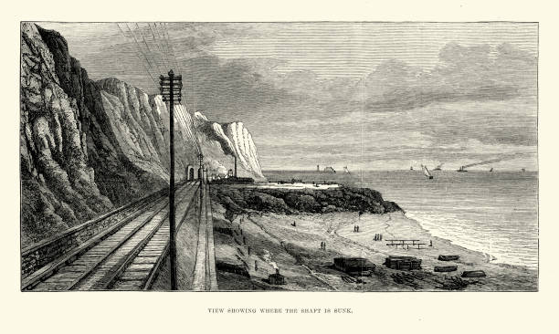 Site of the Channel Tunnel attempt in 1881 Vintage engraving of site of the Channel Tunnel attempt. In 1881, the British railway entrepreneur Sir Edward Watkin and Alexandre Lavalley, a French Suez Canal contractor, were in the Anglo-French Submarine Railway Company that conducted exploratory work on both sides of the Channel. On the English side a 2.13-metre diameter Beaumont-English boring machine dug a 1,893-metre pilot tunnel from Shakespeare Cliff. The London Illustrated News, 1882 north downs stock illustrations