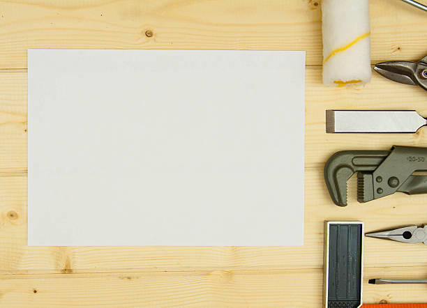 istock Paper for notes and set of working tools on wooden 469229722