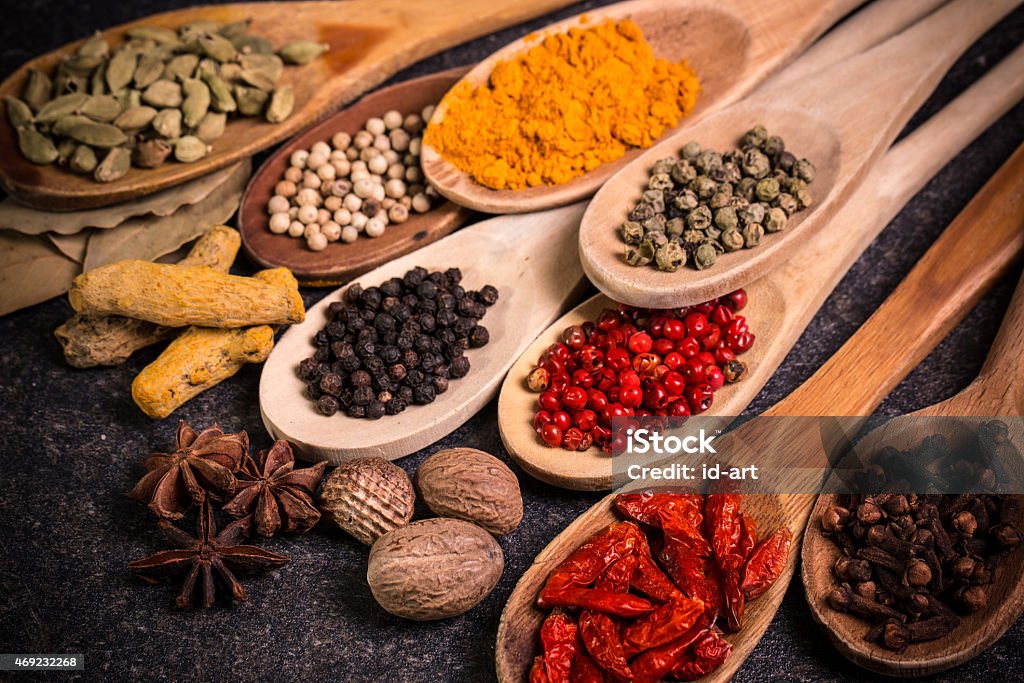 spices,ingredients spices,ingredients on black stone 2015 Stock Photo