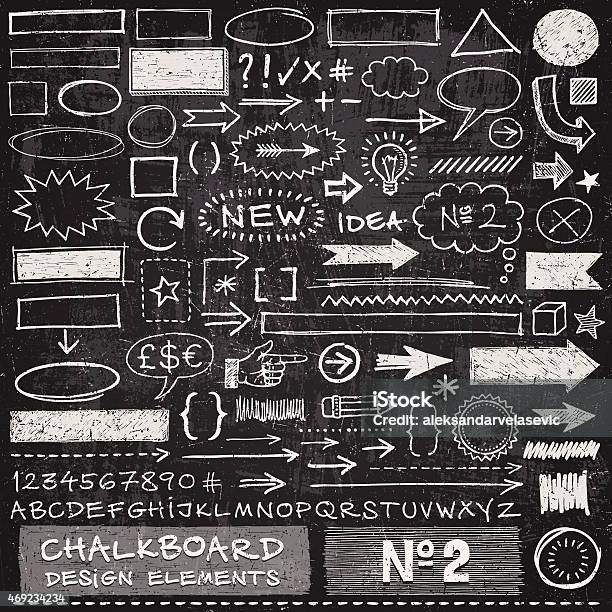 Chalkboard Design Elements Stock Illustration - Download Image Now - Chalk Drawing, Chalkboard - Visual Aid, Arrow Symbol
