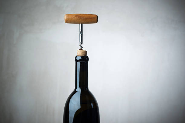 bottiglia di vino e cavatappi - wine cork wine bottle bottle foto e immagini stock