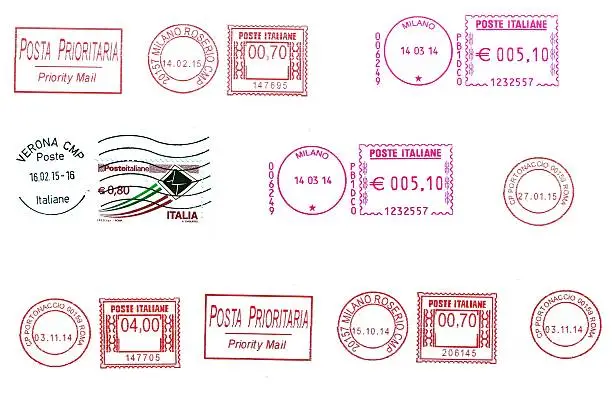 set of  italian postmarks isolated over white